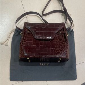 Bally Dark Brown Crocodile-Embossed Crossbody Bag